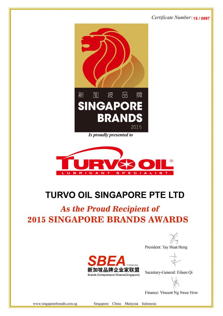 Turvo Oil Singapore Brands Certificate
